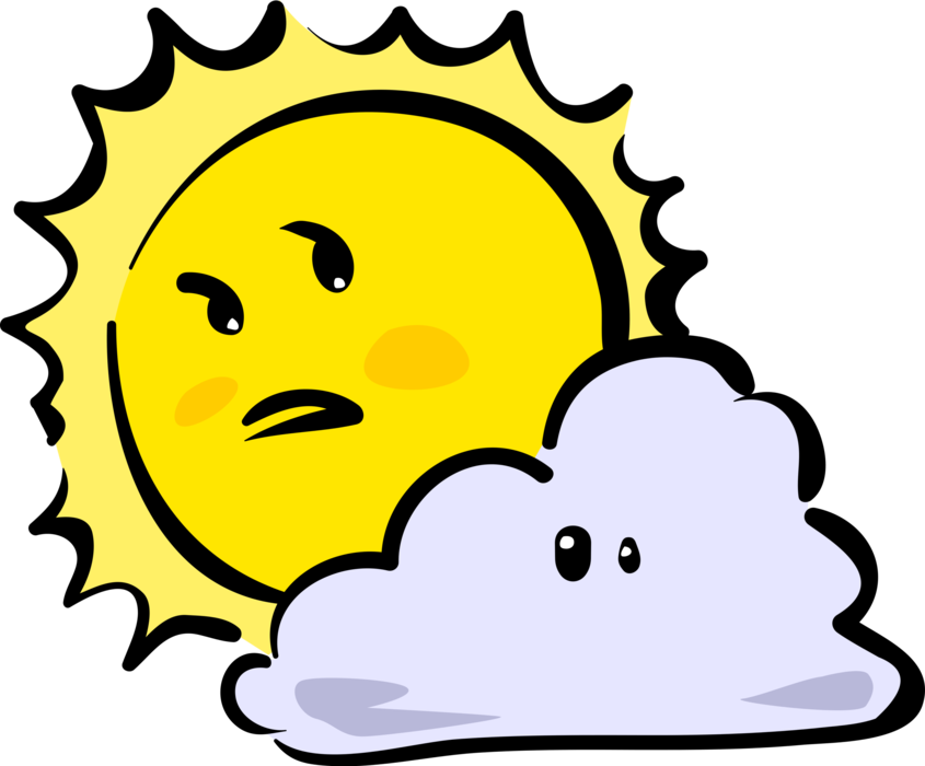 Vector Illustration of Anthropomorphic Sun and Cloud