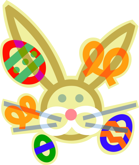 Vector Illustration of Pascha Easter Bunny Rabbit with Colored Easter Eggs