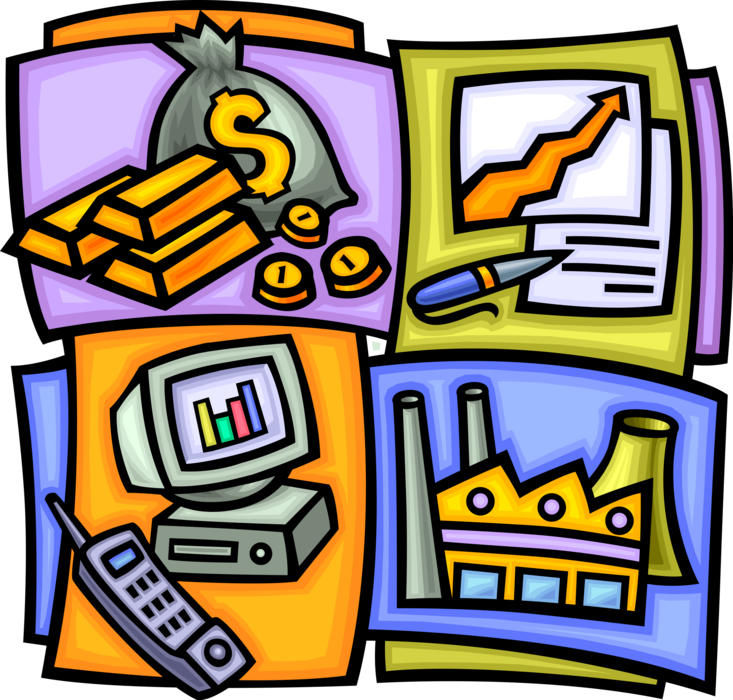 Vector Illustration of Business Finance and Accounting, Manufacturing Production and Sales Analysis