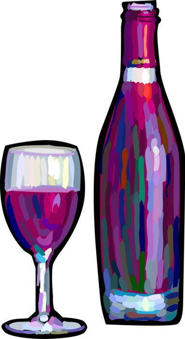 Vector Illustration of Red Wine Bottle Alcohol Beverage and Glass