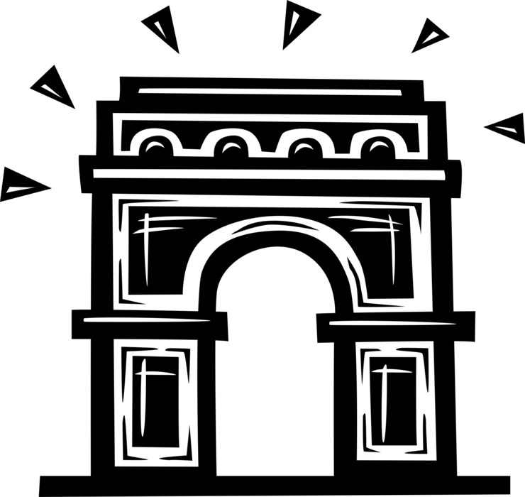 Vector Illustration of Arc de Triomphe Triumphal Arch of the Star Famous Monument, Place Charles de Gaulle, Paris, France