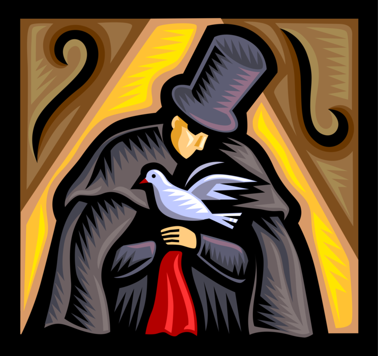 Vector Illustration of Magician Performs Magic Act with Dove Bird