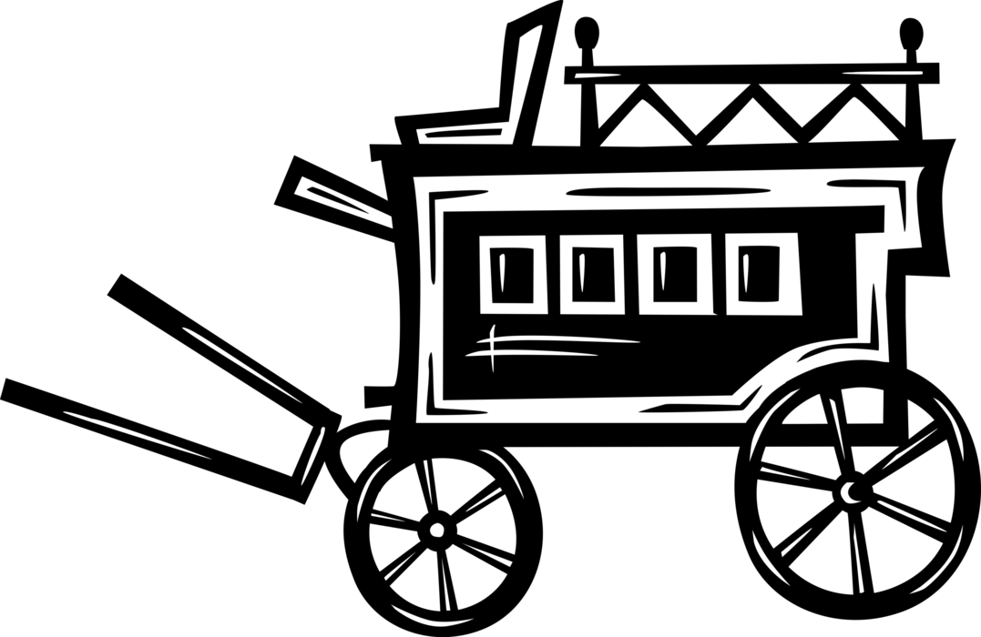 Vector Illustration of Stagecoach Horse-Drawn Vehicle Carries Passengers and Goods