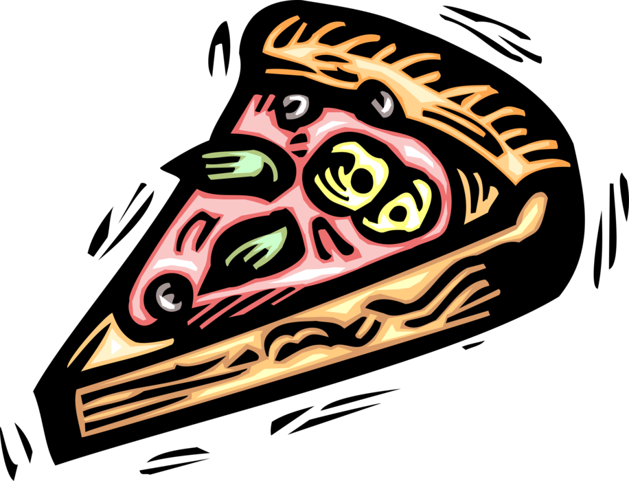 Vector Illustration of Pizza Flatbread Slice Topped with Tomato Sauce and Cheese