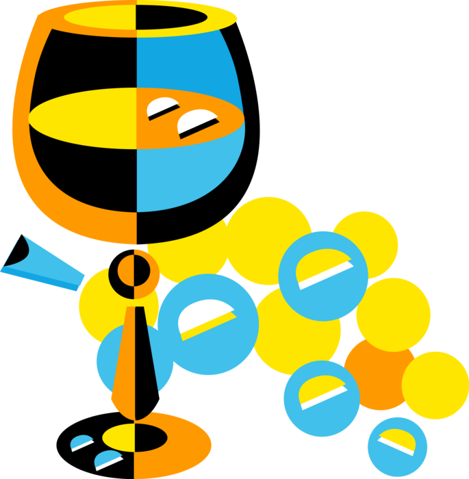 Vector Illustration of Wine Glass Serves Alcohol Beverage Drink and Fruit Grapes