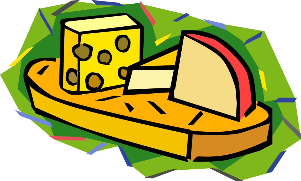 Vector Illustration of Sliced Dairy Cheese on Kitchen Cutting Board