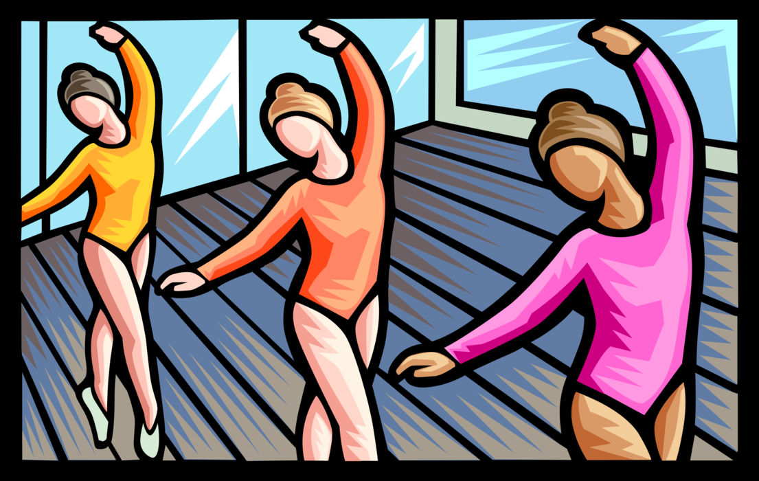 Vector Illustration of Ballet Class Ballerinas Practice in Ballet School Studio