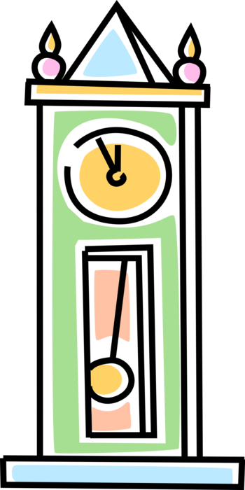 Vector Illustration of Grandfather or Longcase Pendulum Clock Timepiece