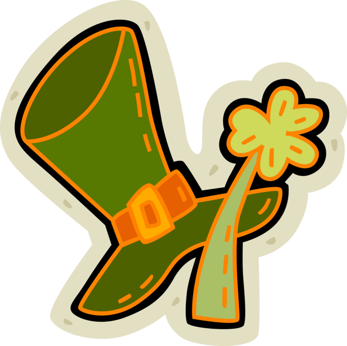 Vector Illustration of St Patrick's Day Irish Leprechaun Hat and Four-Leaf Clover Lucky Shamrock