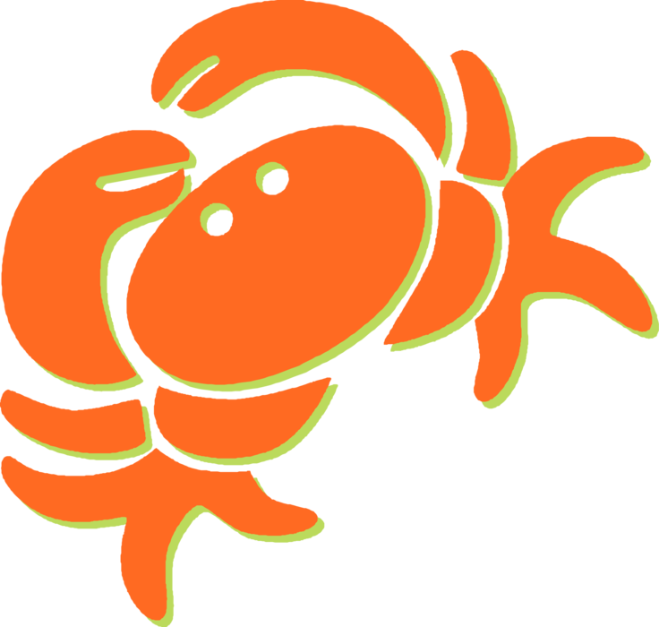 Vector Illustration of Decapod Marine Crustacean Crab with Claws