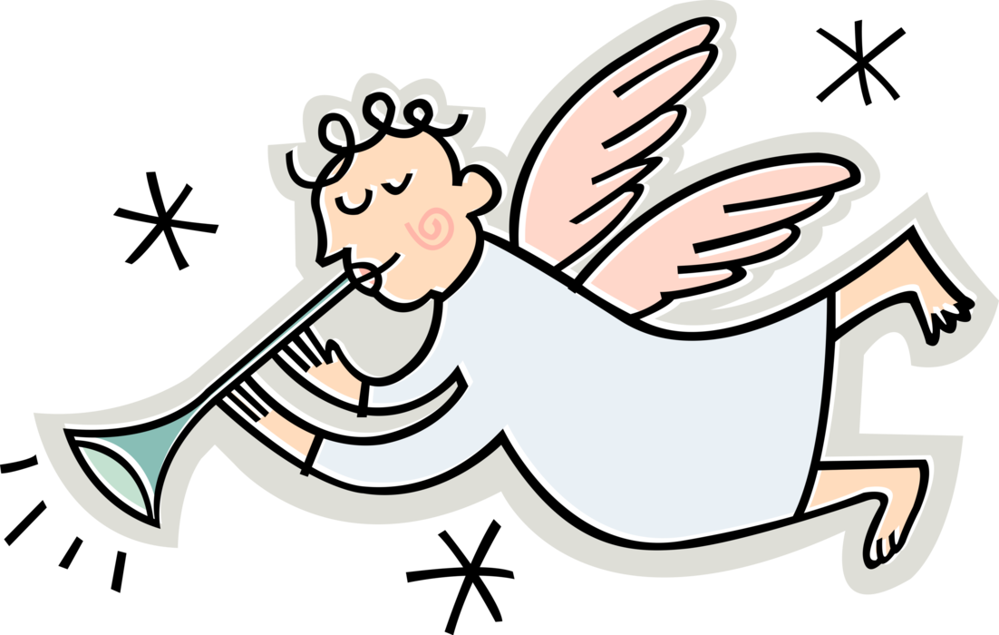 Vector Illustration of Spiritual Angel with Wings Blowing Trumpet Horn