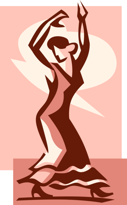 Vector Illustration of Spanish Flamenco Dancer Dancing Style of Andalusian Gypsies