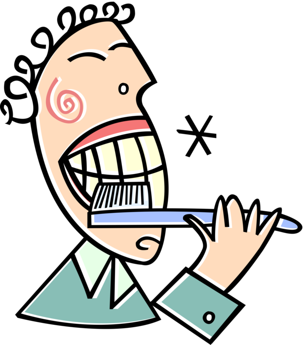 Vector Illustration of Dental Oral Hygiene Brushing Teeth with Toothbrush
