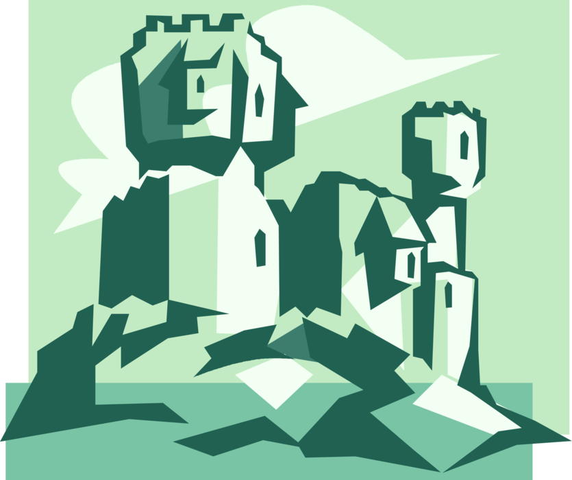 Vector Illustration of Fortified European Castle Structure from Middle Ages