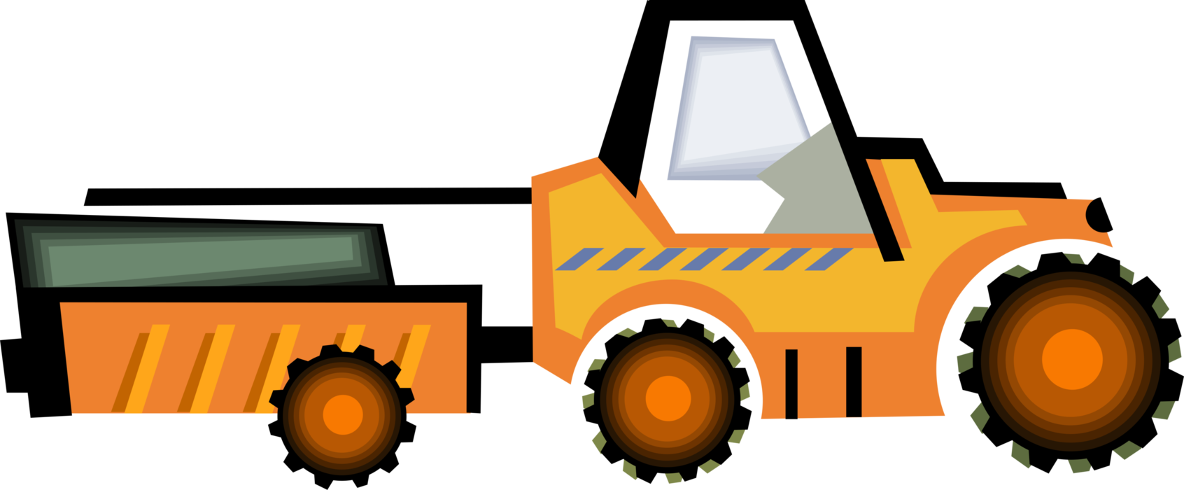 Vector Illustration of Farm Equipment Tractor with Farming Trailer