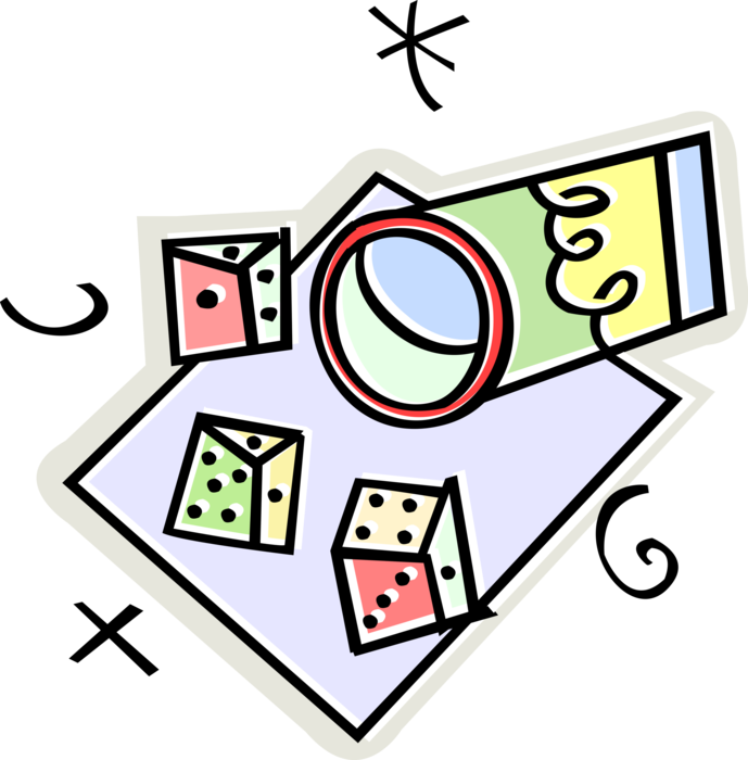 Vector Illustration of Cup and Dice used in Pairs in Casino Games of Chance or Gambling