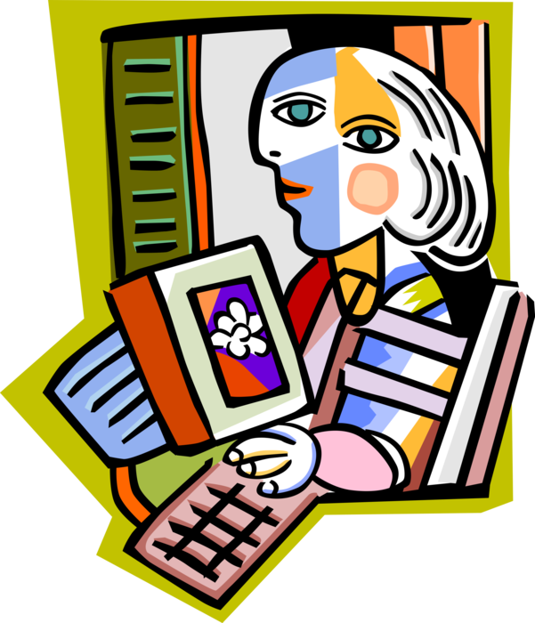 Vector Illustration of Picasso Inspired Online Internet Computer User