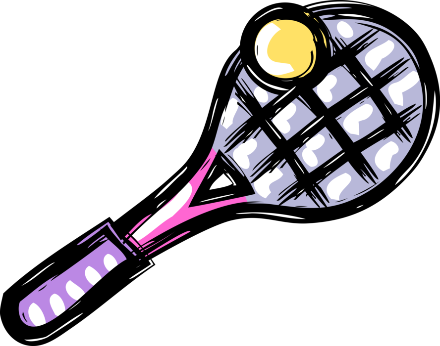 Vector Illustration of Sport of Tennis Racket or Racquet and Ball