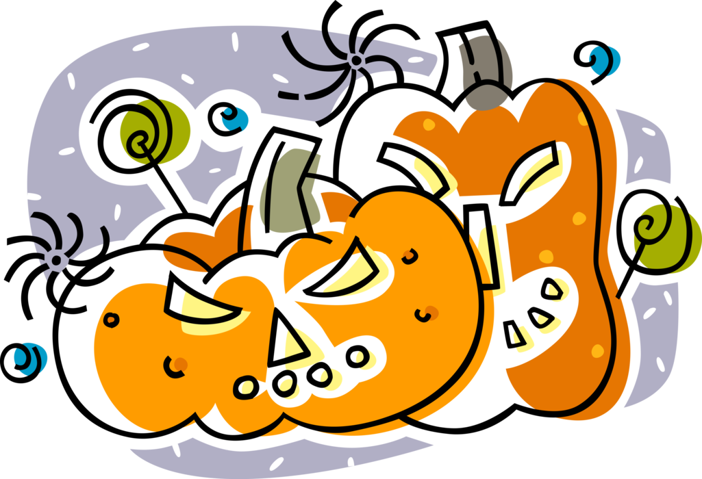 Vector Illustration of Halloween Pumpkin Carved Jack-o'-Lanterns