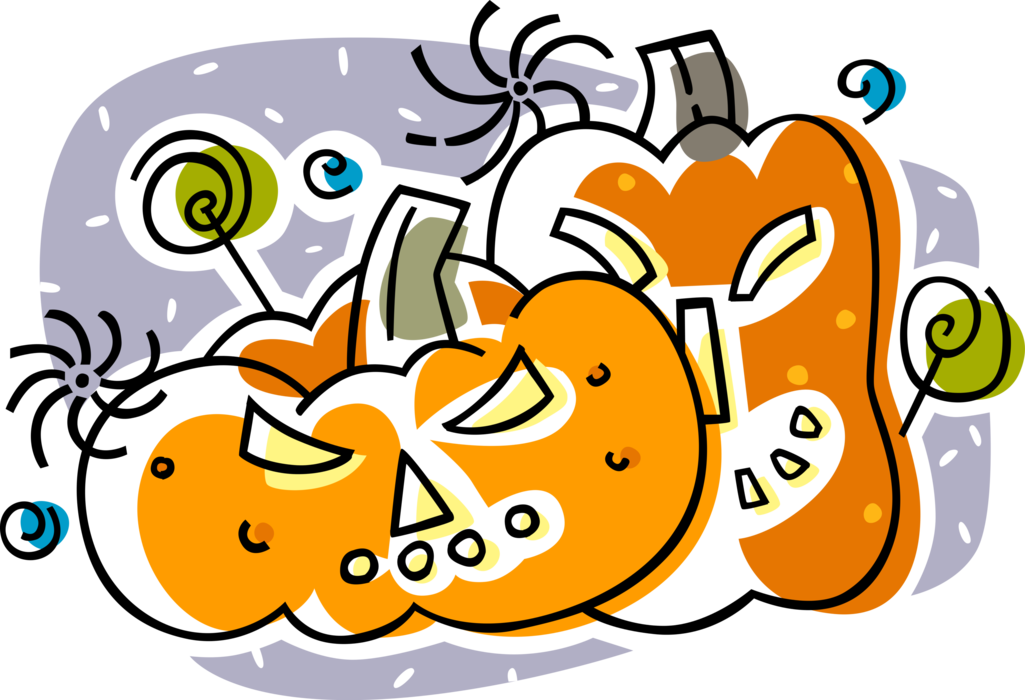 Vector Illustration of Halloween Pumpkin Carved Jack-o'-Lanterns