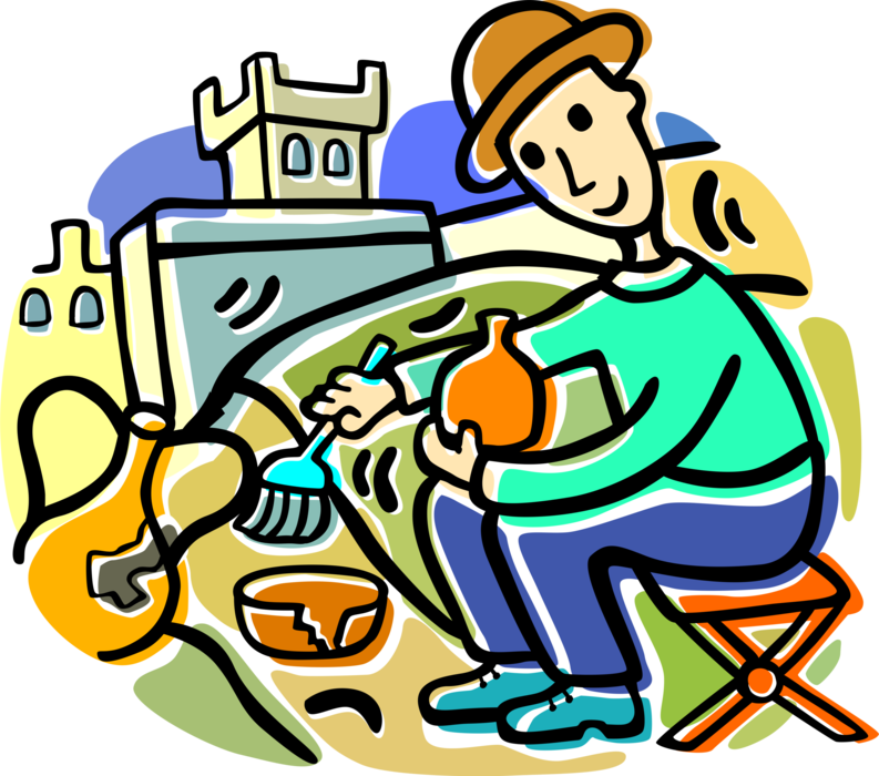 Vector Illustration of Archeologist Archaeologist Studies Human Prehistory and History