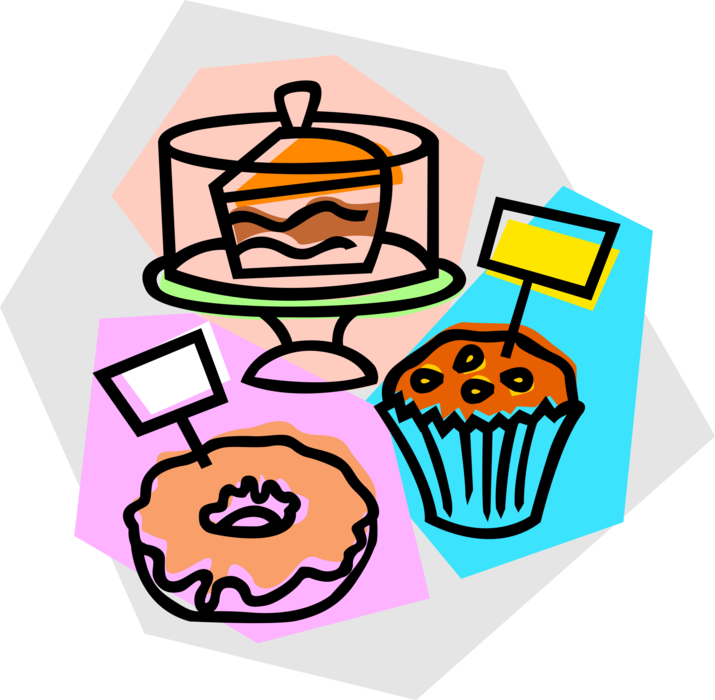 Vector Illustration of Baked Goods Fried Dough Donut or Doughnut and Muffin for Sale in Bakery 