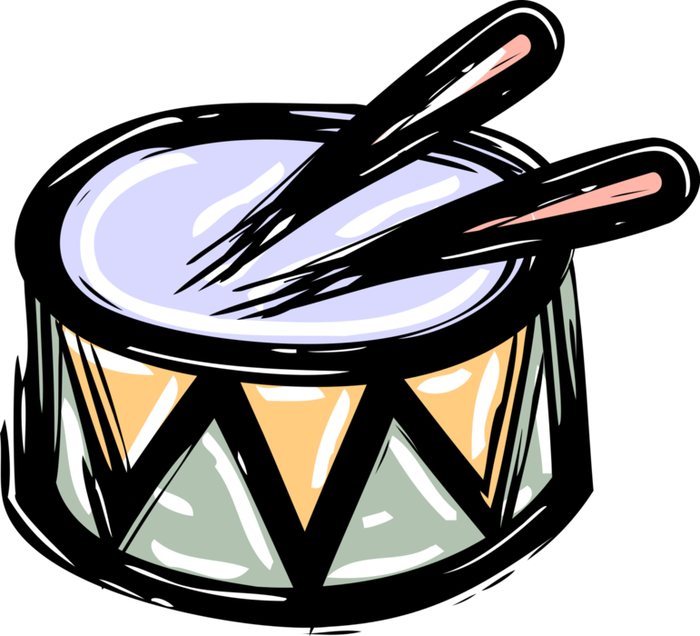 Vector Illustration of Drum and Drum Set or Drum Kit Percussion Instrument Drumsticks
