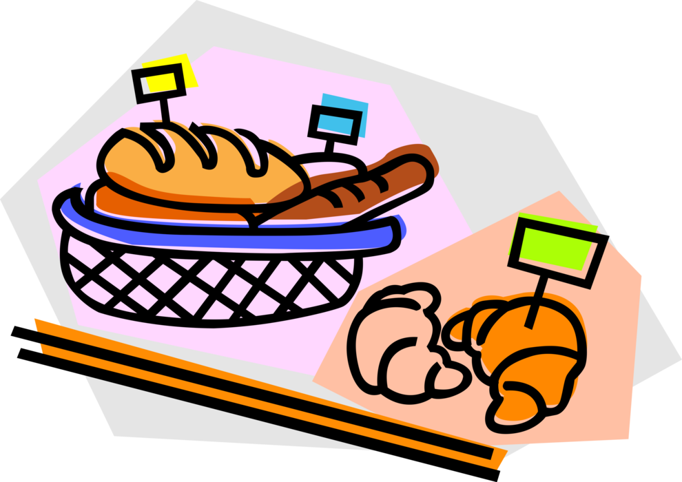 Vector Illustration of Bread and Croissant Baked Goods for Sale in Bakery 