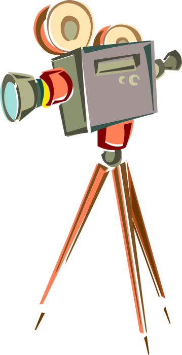 Vector Illustration of Hollywood Motion Picture Cinematography Movie Camera on Tripod