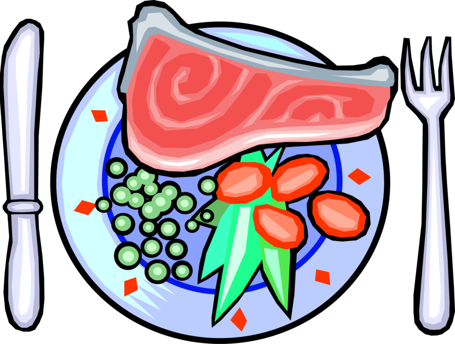 Vector Illustration of Salmon Fillet Seafood Dinner Meal on Kitchen Plate