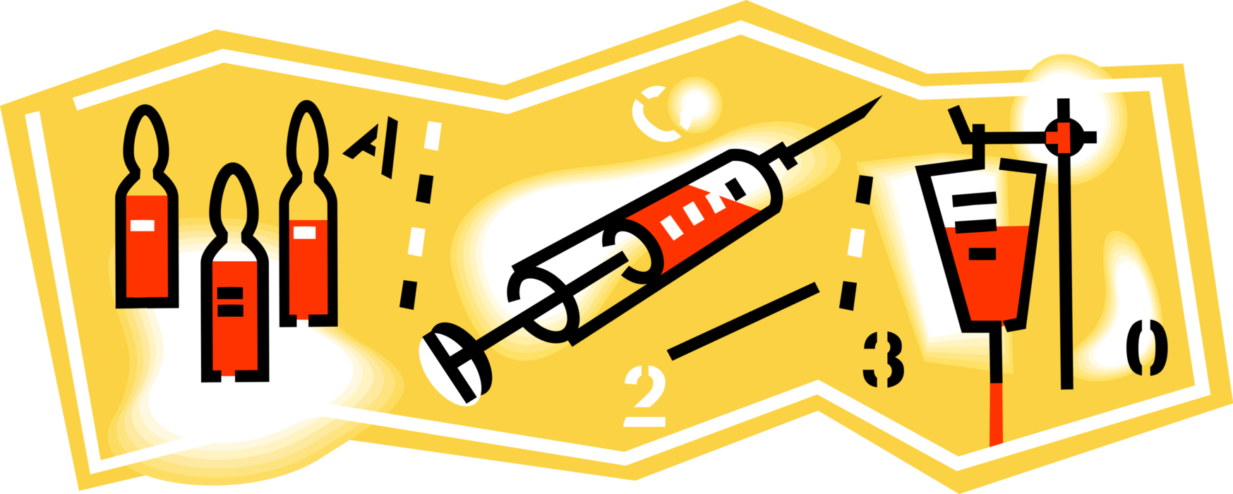 Vector Illustration of Hypodermic Syringe Needle, with Sealed Ampoule Vials and Intravenous Therapy Transfusion