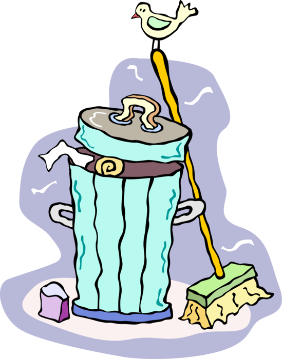 Vector Illustration of Garbage or Trash Can with Broom