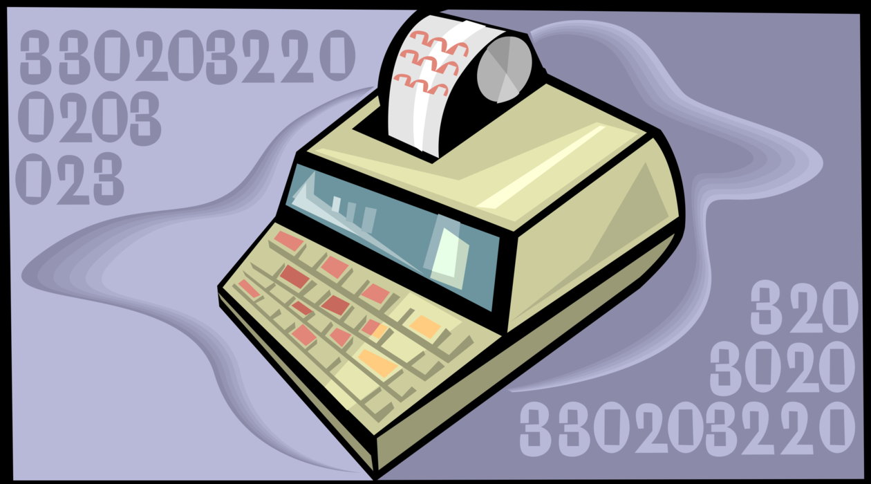 Vector Illustration of Adding Machine Calculator used for Bookkeeping Calculations