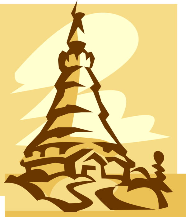 Vector Illustration of Conical Buddhist Stupa Place of Meditation Architecture Building