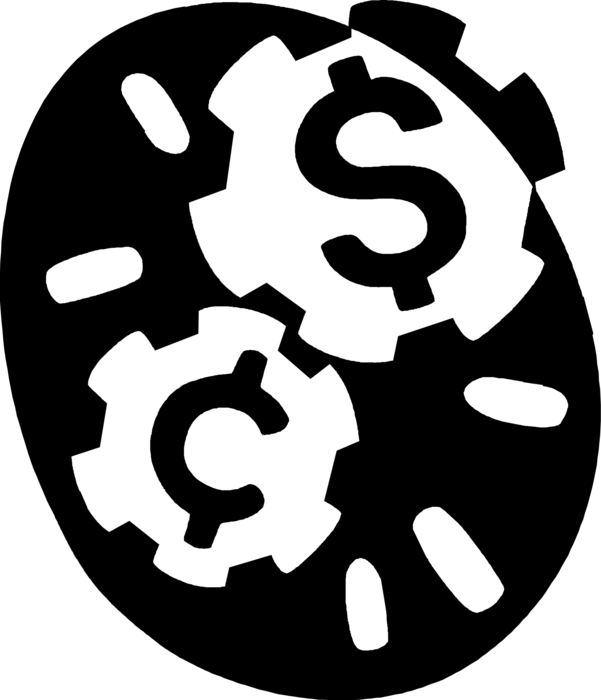 Vector Illustration of Financial Cogwheel Gear Mechanism with Dollar and Cent Signs