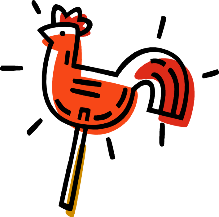 Vector Illustration of Weather Vane or Weathercock Wind Direction Rooster or Cockerel