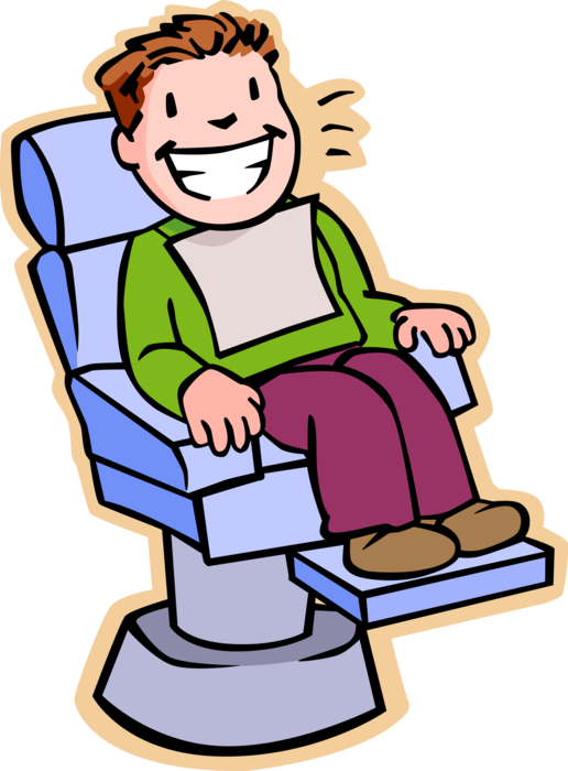 Vector Illustration of Primary or Elementary School Student Boy In Dentist Chair, Getting Dental Check-Up