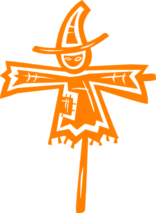 Vector Illustration of Scarecrow Decoy to Frighten Crows or Birds Away from Crops