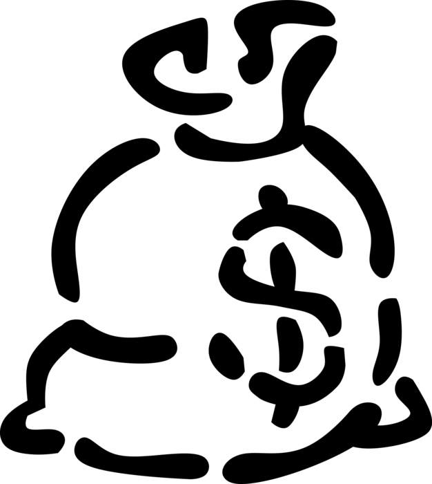 Vector Illustration of Money Bag, Moneybag, or Sack of Money used to Hold and Transport Coins, Cash and Banknotes