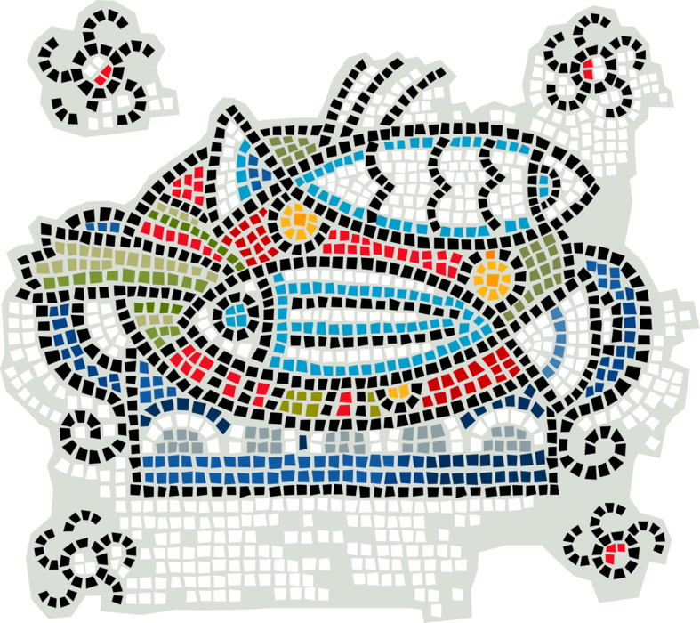 Vector Illustration of Decorative Mosaic Baked Fish Dinner