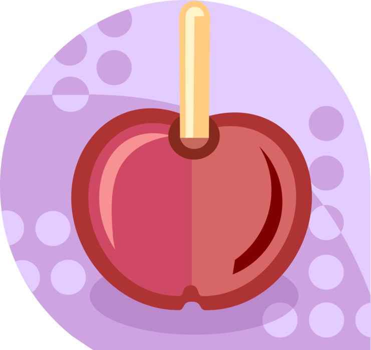 Vector Illustration of Candy Apple or Toffee Apple Covered in Sugar Candy Coating with Stick Handle