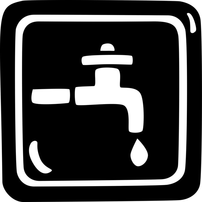Vector Illustration of Potable Running Water Sign with Faucet Tap and Water Droplet