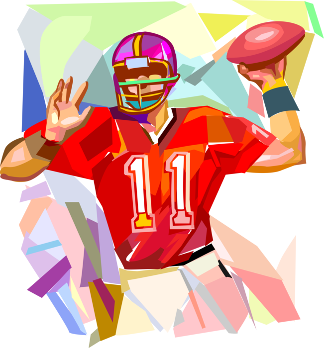 Vector Illustration of Football Quarterback Throwing Ball During Game