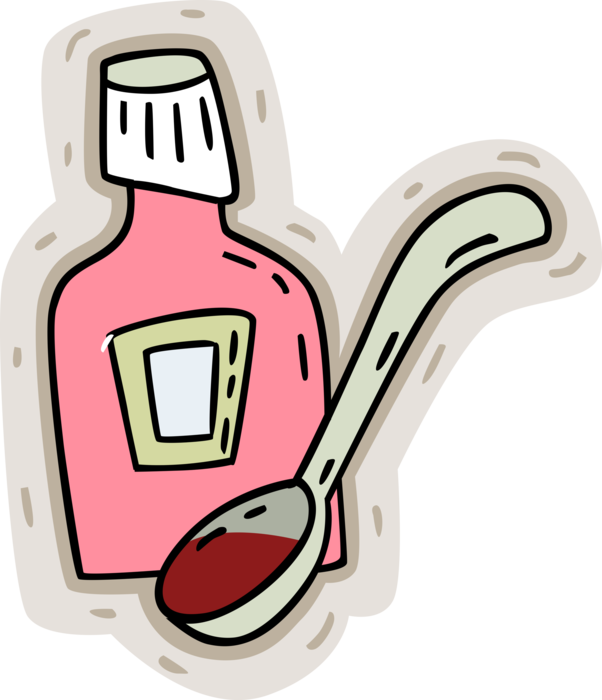 Vector Illustration of Cough and Cold Medicine Cough Syrup with Spoon