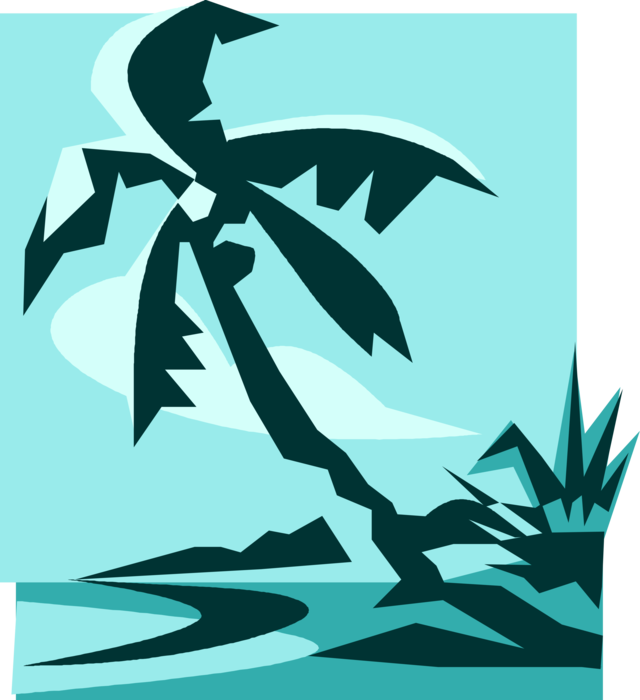Vector Illustration of Arecaceae Palm Tree on Tropical Island Beach
