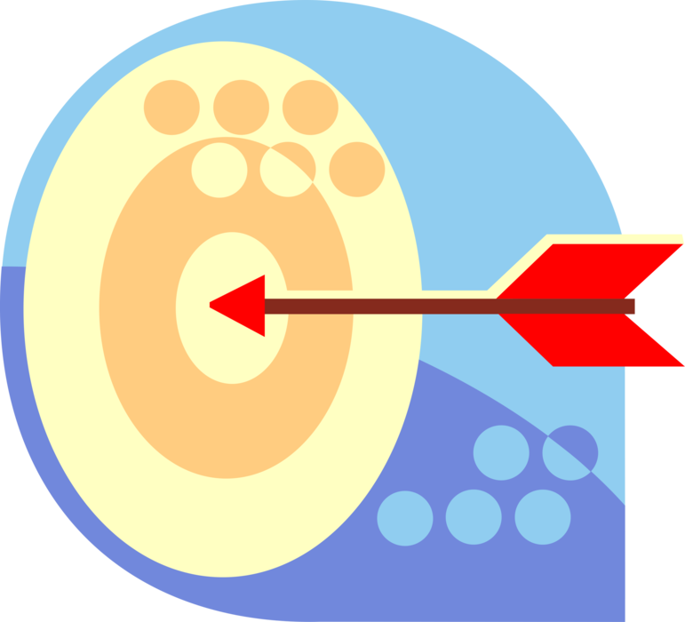 Vector Illustration of Archery Marksmanship Arrow Shaft with Bullseye or Bull's-Eye Target Objective
