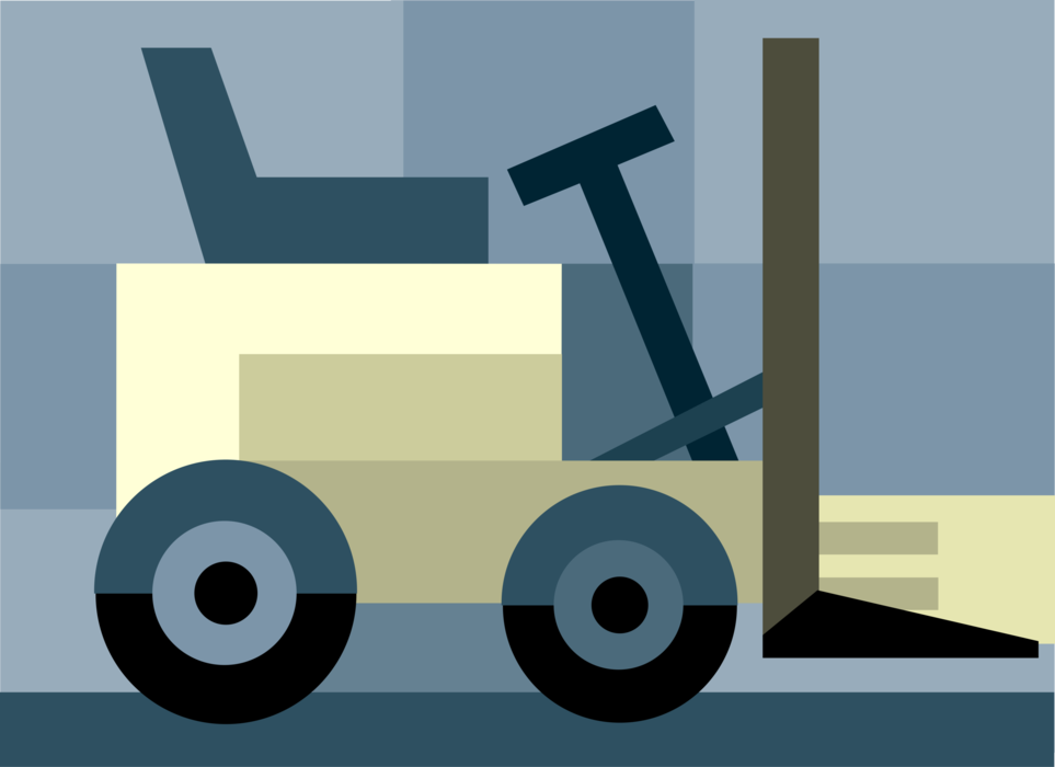 Vector Illustration of Industrial WarehouseForklift Truck Lifts Heavy Objects