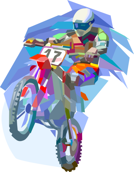 Vector Illustration of Motocross Racer Racing in Off-Road Circuit Motorcycle Race