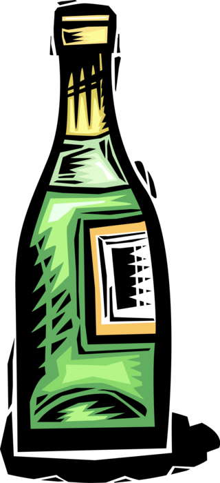 Vector Illustration of Bottle of Champagne Alcohol Beverage