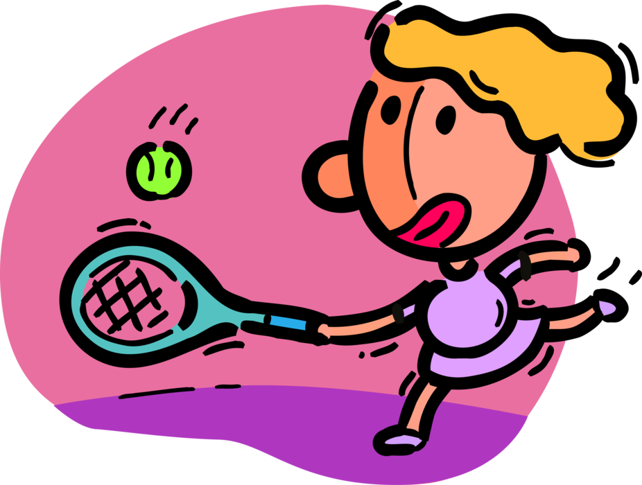 Vector Illustration of Tennis Player Hits Ball on Court with Tennis Racket or Racquet